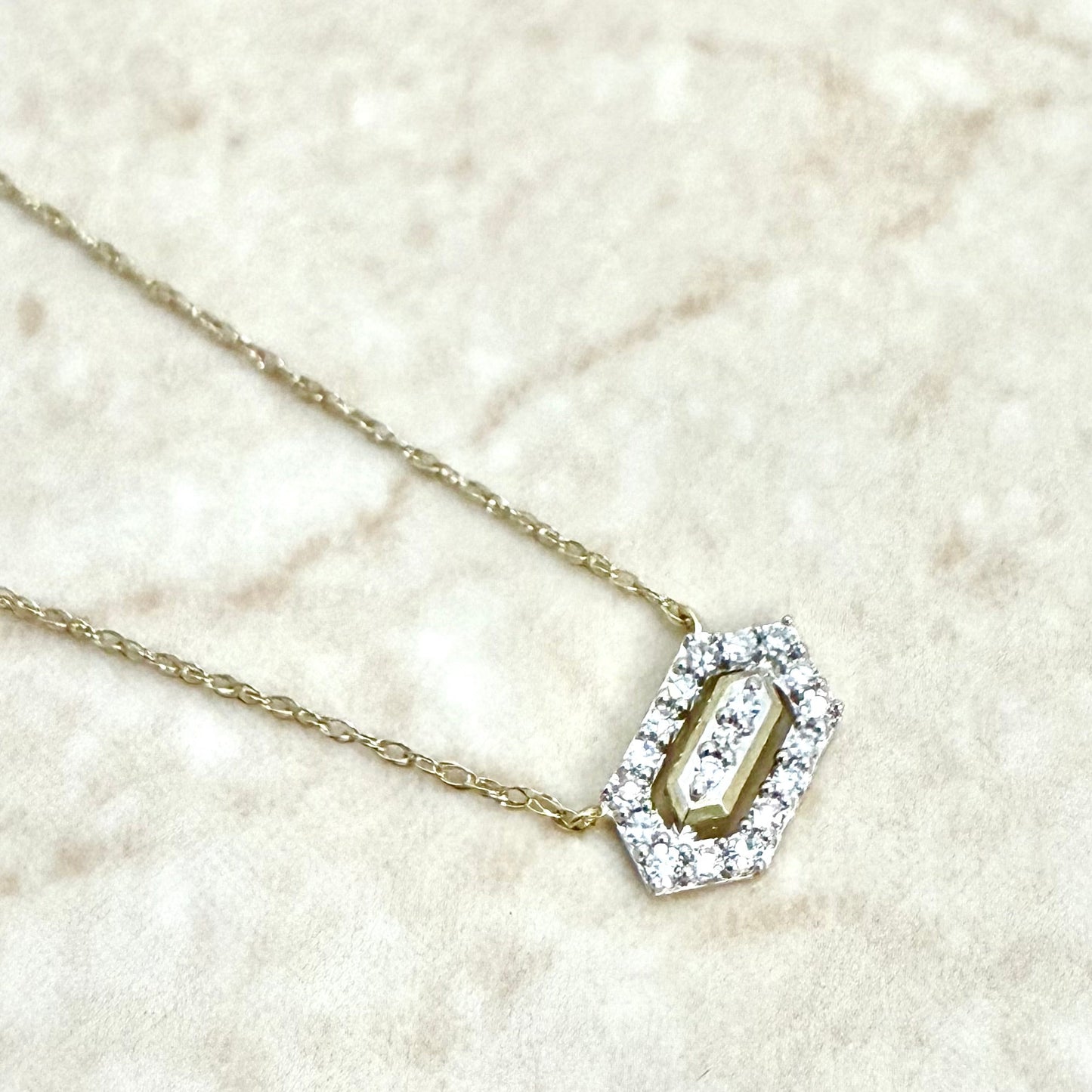 Solid 10K Yellow Gold Lab Grown Diamond Hexagon Pendant Necklace - WeilJewelry