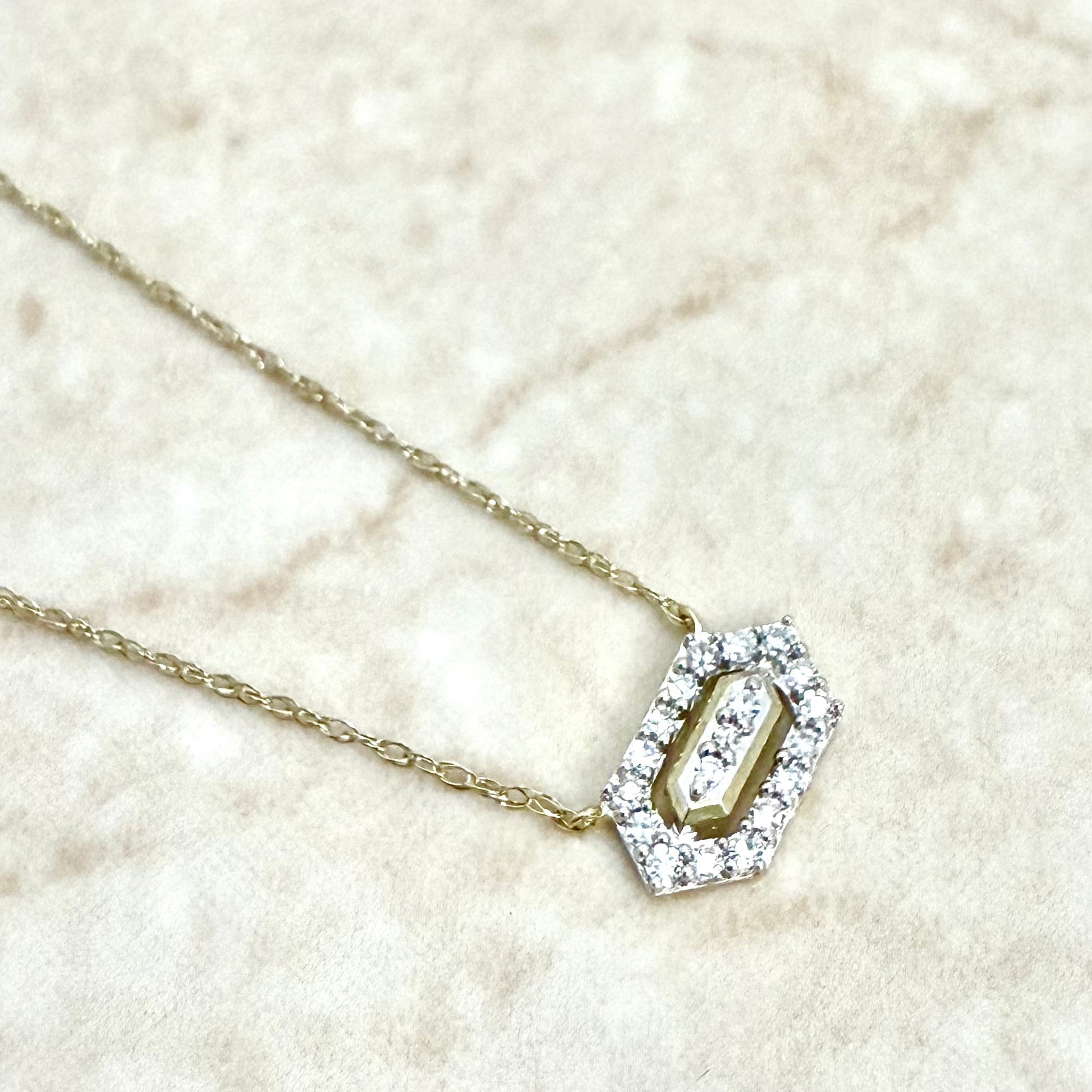 Solid 10K Yellow Gold Lab Grown Diamond Hexagon Pendant Necklace - WeilJewelry