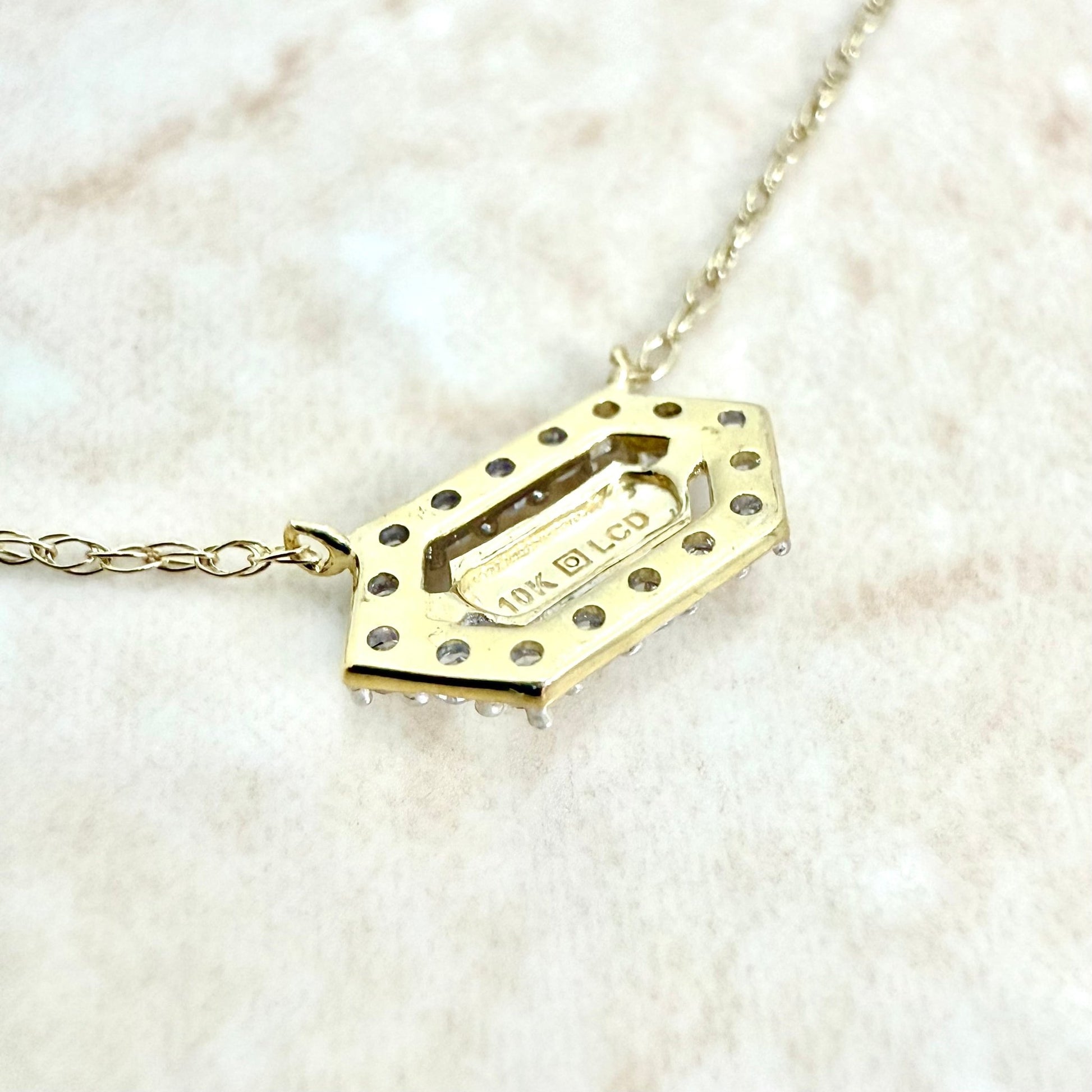 Solid 10K Yellow Gold Lab Grown Diamond Hexagon Pendant Necklace - WeilJewelry
