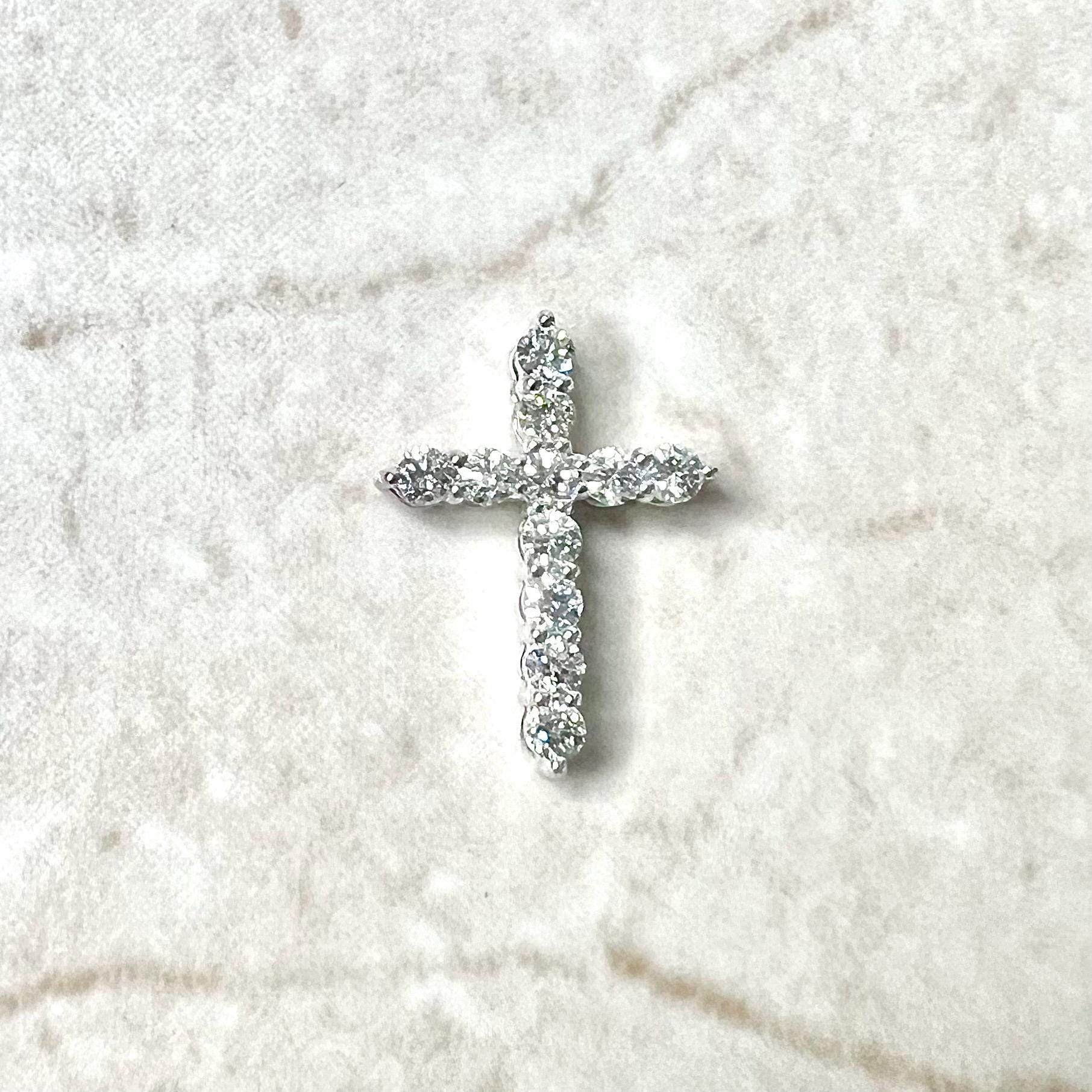 Solid 14 Karat White Gold 0.60 Carat Natural Diamond Cross Pendant - WeilJewelry