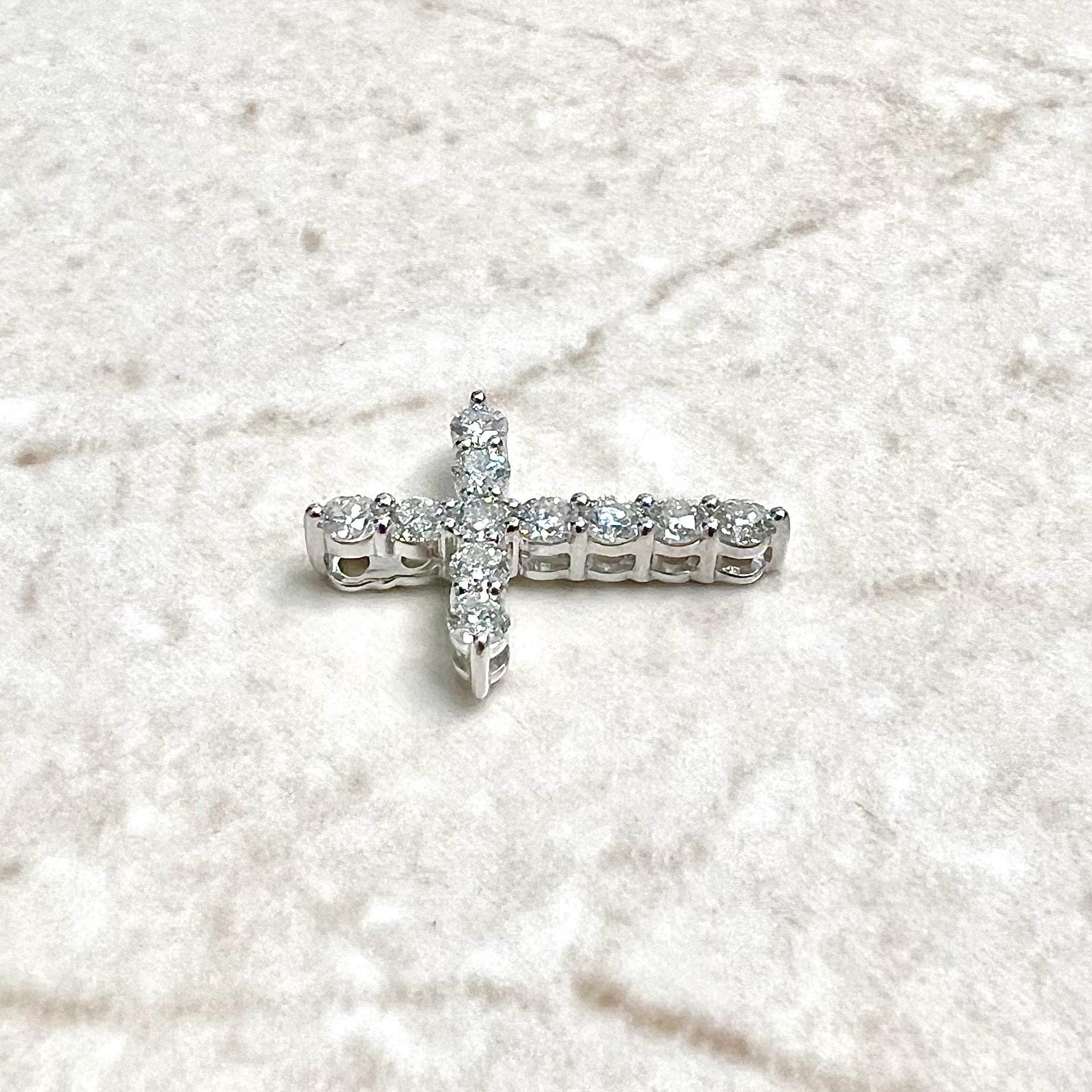 Solid 14 Karat White Gold 0.60 Carat Natural Diamond Cross Pendant - WeilJewelry