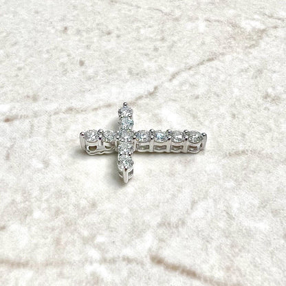 Solid 14 Karat White Gold 0.60 Carat Natural Diamond Cross Pendant - WeilJewelry