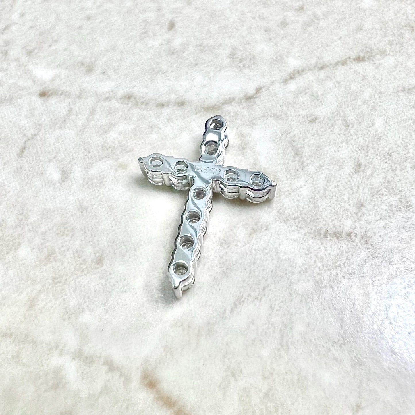 Solid 14 Karat White Gold 0.60 Carat Natural Diamond Cross Pendant - WeilJewelry