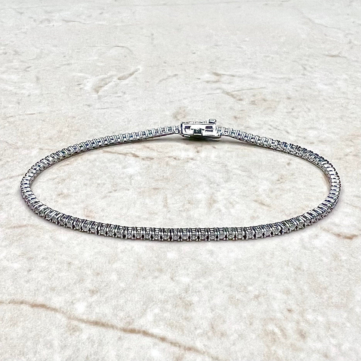 Solid 14 Karat White Gold Carats Natural Diamond Tennis Bracelet