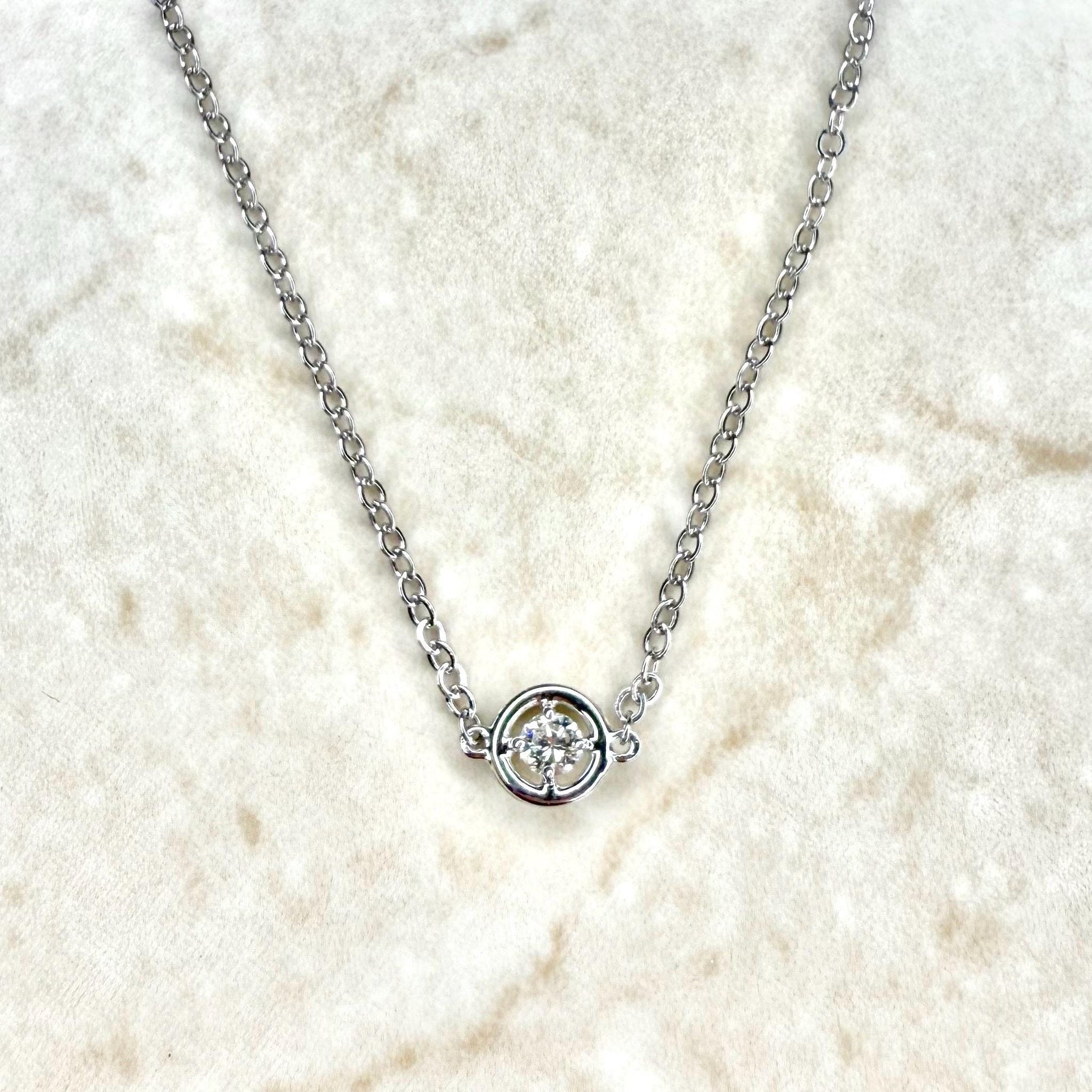 Solid 14 Karat White Gold Natural Diamond Solitaire Pendant Necklace - WeilJewelry