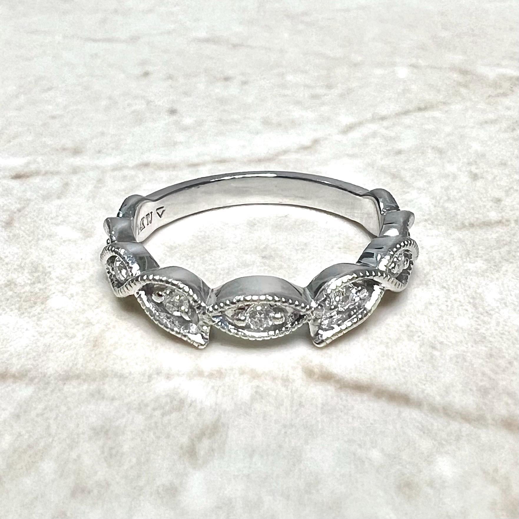 14K Stackable Diamond Band Ring - Solid 14K White Gold Diamond Ring ...