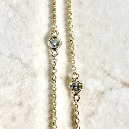 Solid 14 Karat Yellow Gold 0.50 Carat Bezel Diamond Station By The Yard Necklace - WeilJewelry