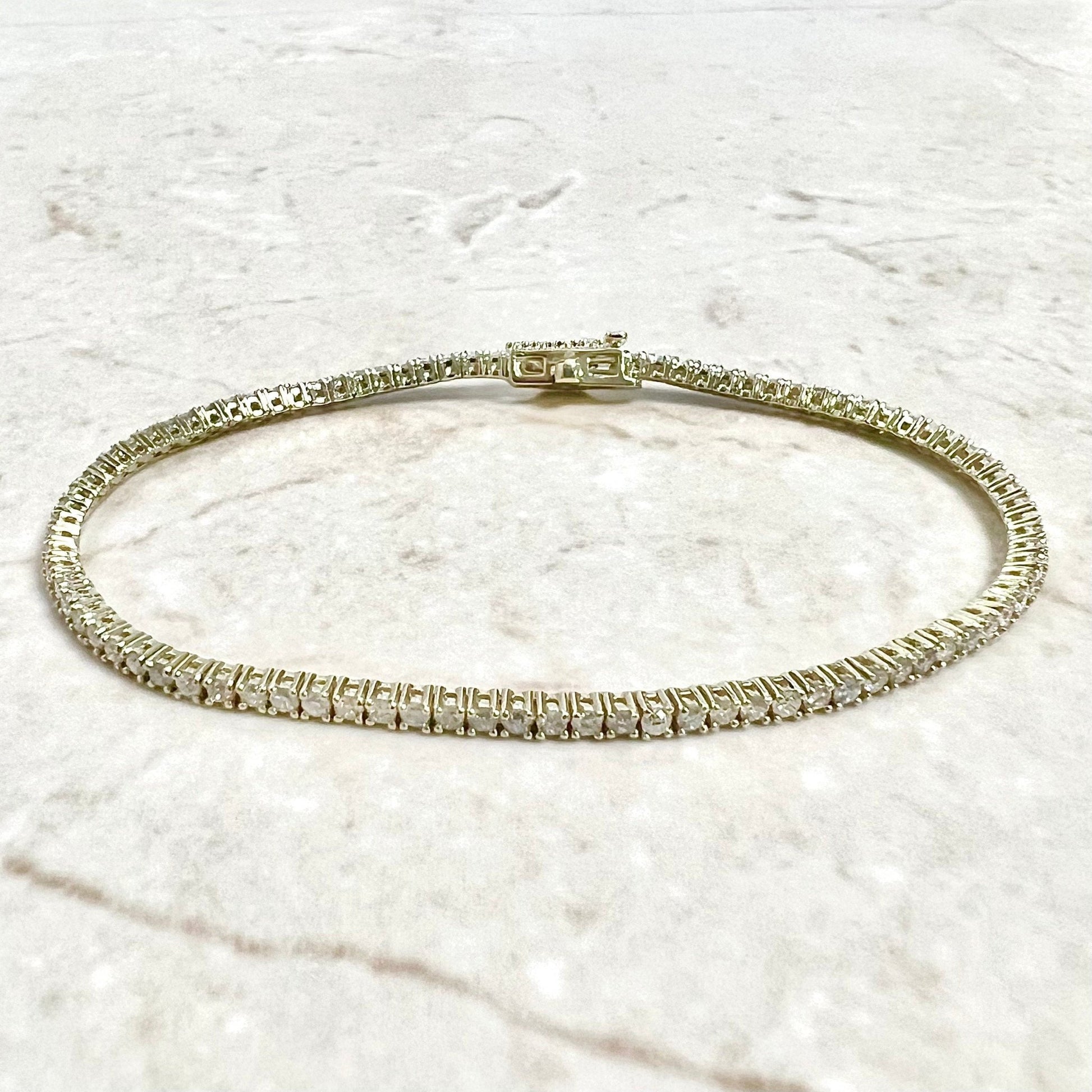 Solid 14 Karat Yellow Gold 2 Carats Natural Diamond Tennis Bracelet - WeilJewelry