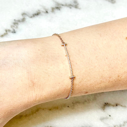 Solid 14K Rose Gold 0.12 Carat Natural Diamond Bar Bracelet - WeilJewelry