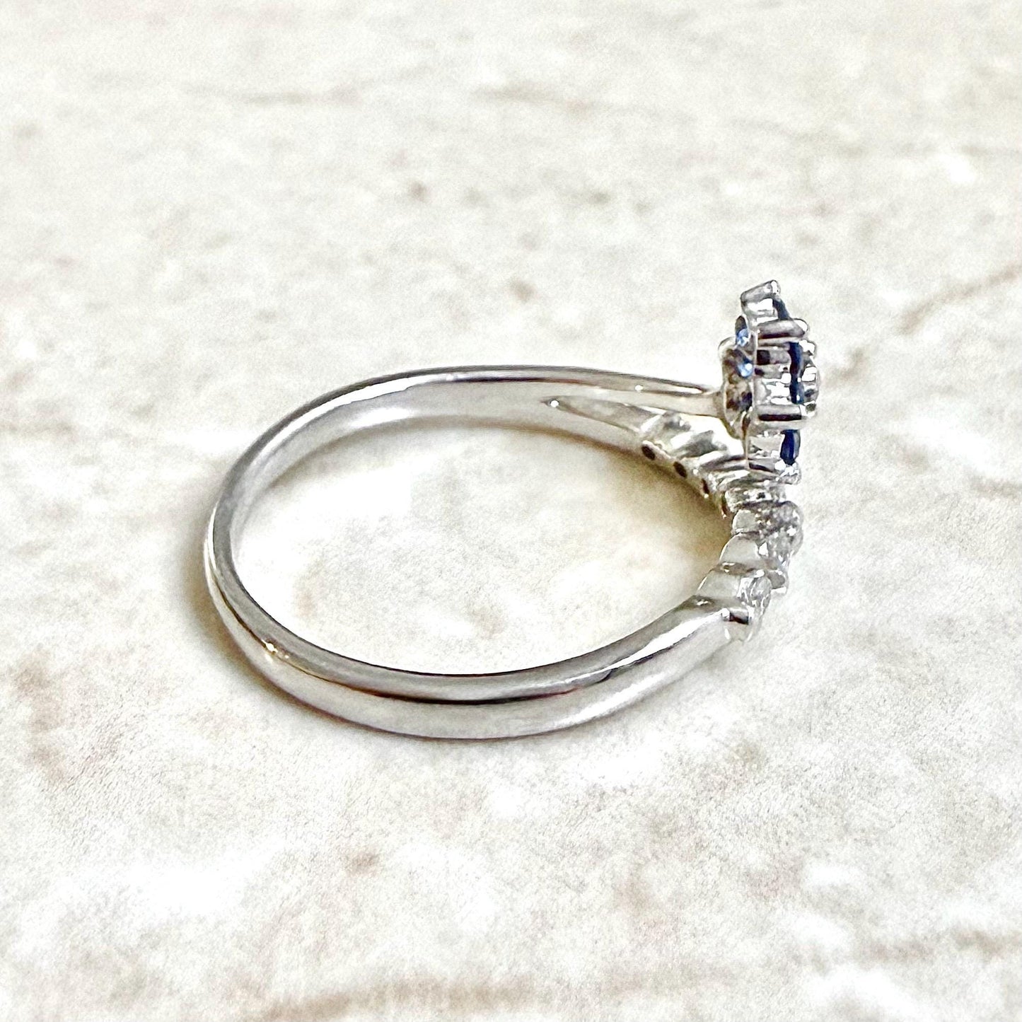 Solid 14K White Gold Blue Sapphire & Diamond Flower Ring - WeilJewelry