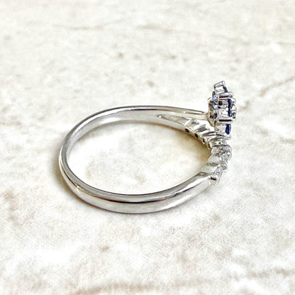 Solid 14K White Gold Blue Sapphire & Diamond Flower Ring - WeilJewelry