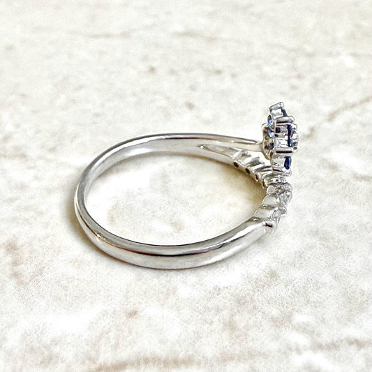 Solid 14K White Gold Blue Sapphire & Diamond Flower Ring - WeilJewelry
