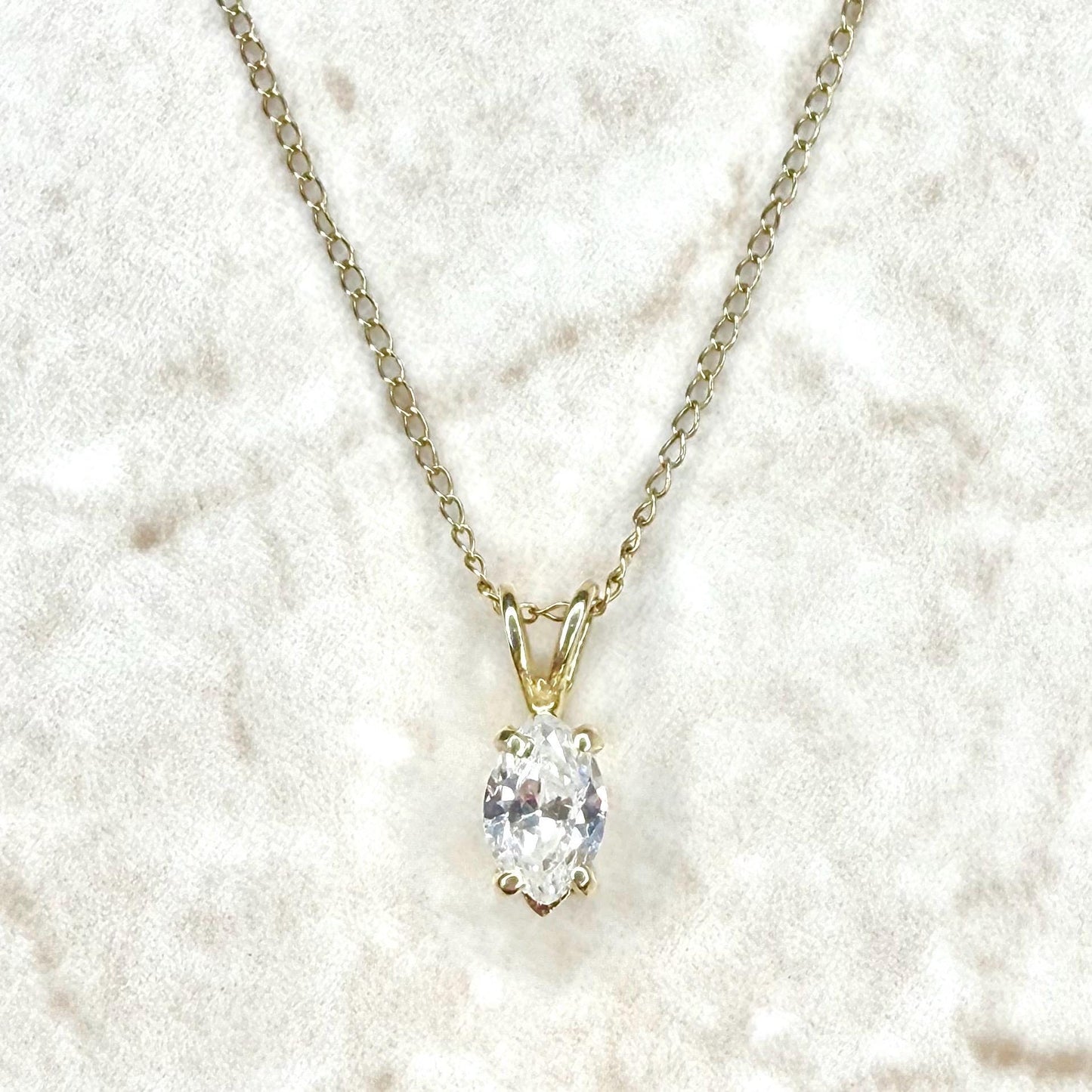 Solid 14K Yellow Gold 0.50 Carat Natural Marquise Diamond Solitaire Necklace - WeilJewelry