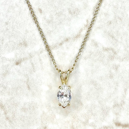 Solid 14K Yellow Gold 0.50 Carat Natural Marquise Diamond Solitaire Necklace - WeilJewelry
