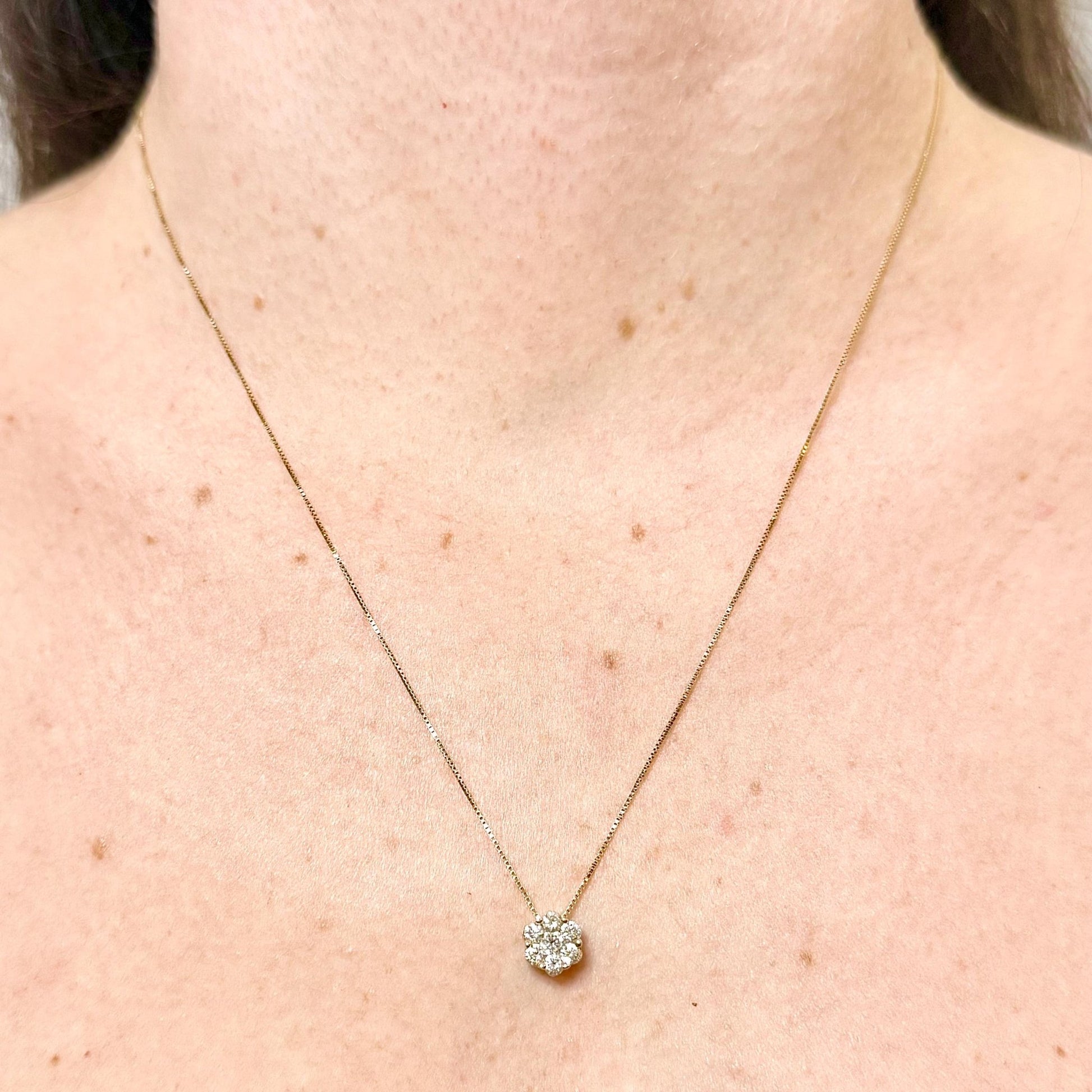 Solid 14K Yellow Gold 1/2 Carat Diamond Cluster Pendant Necklace - WeilJewelry