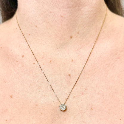 Solid 14K Yellow Gold 1/2 Carat Diamond Cluster Pendant Necklace - WeilJewelry