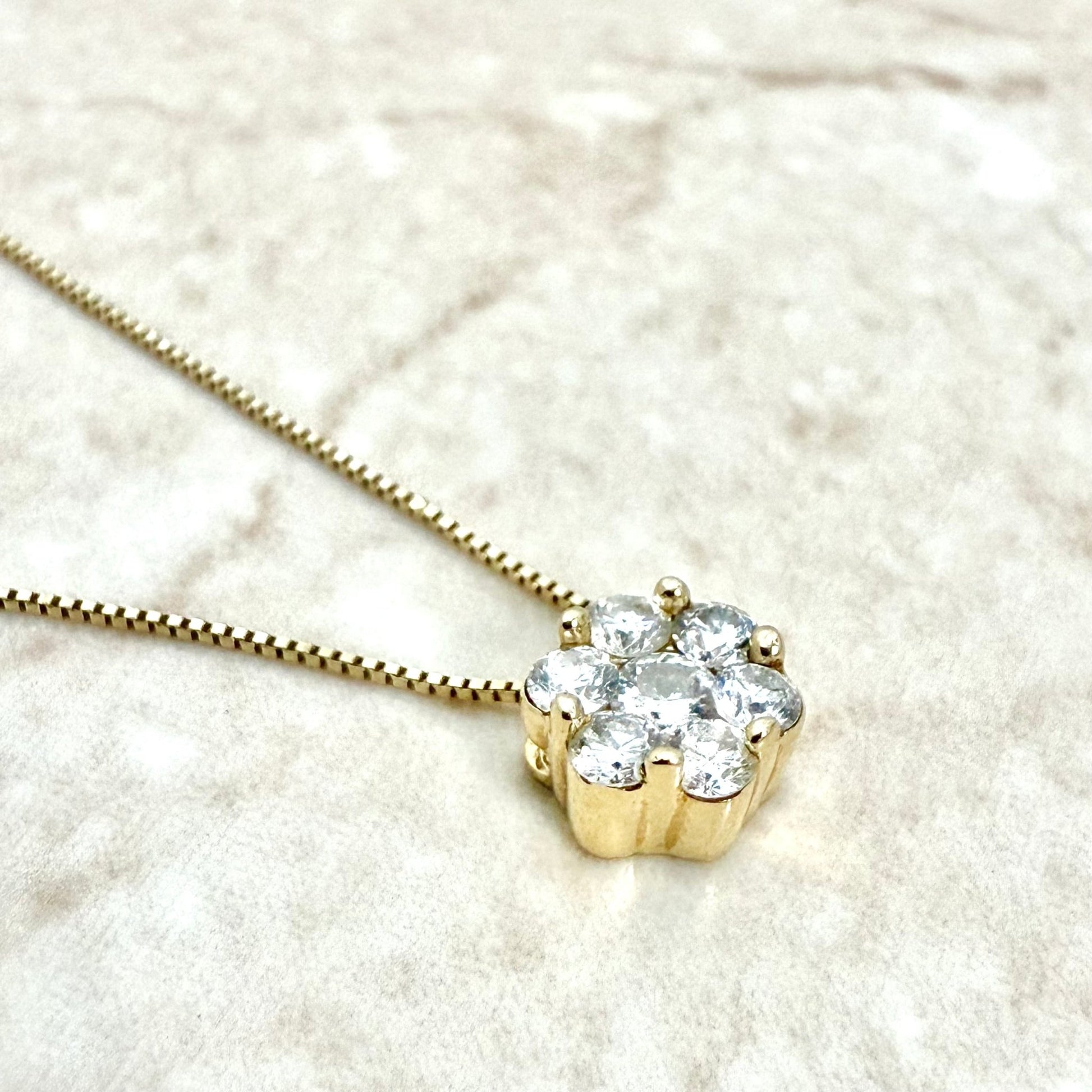 Solid 14K Yellow Gold 1/2 Carat Diamond Cluster Pendant Necklace - WeilJewelry