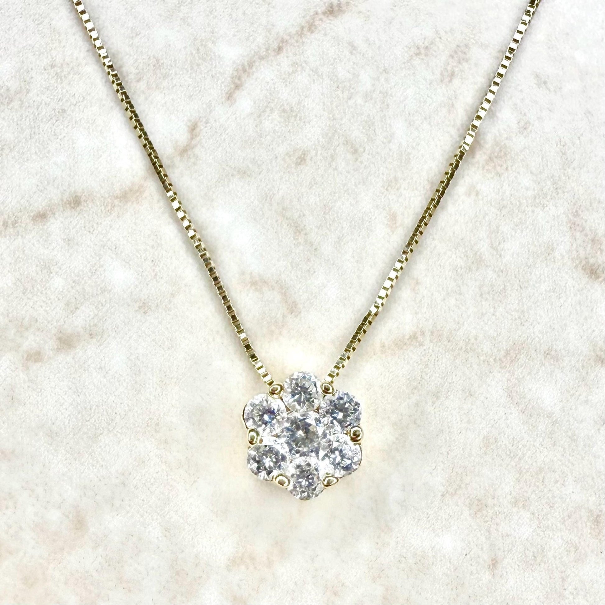 Solid 14K Yellow Gold 1/2 Carat Diamond Cluster Pendant Necklace - WeilJewelry