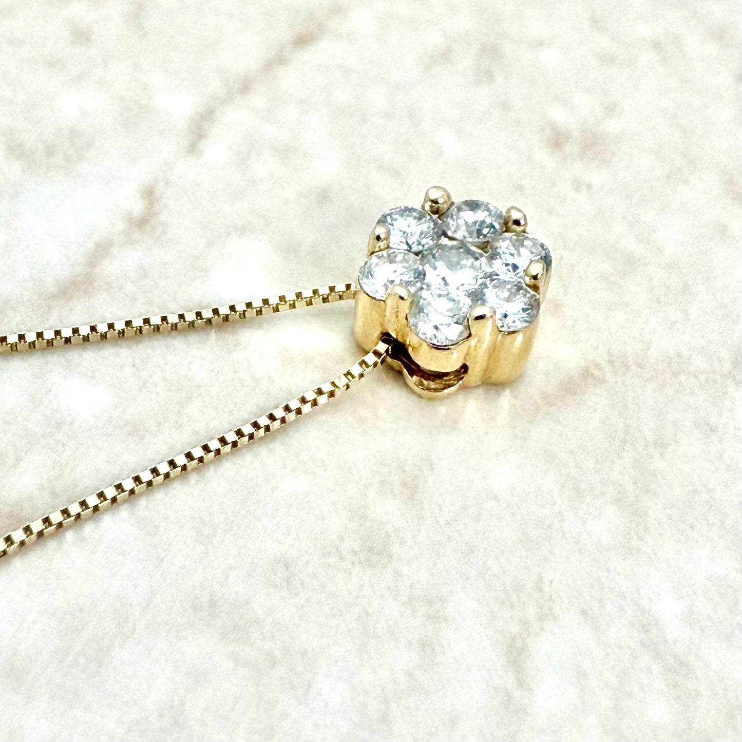 Solid 14K Yellow Gold 1/2 Carat Diamond Cluster Pendant Necklace - WeilJewelry