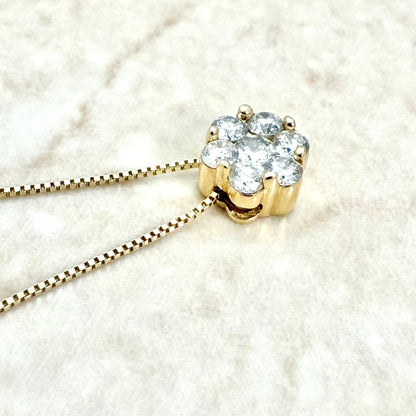 Solid 14K Yellow Gold 1/2 Carat Diamond Cluster Pendant Necklace - WeilJewelry