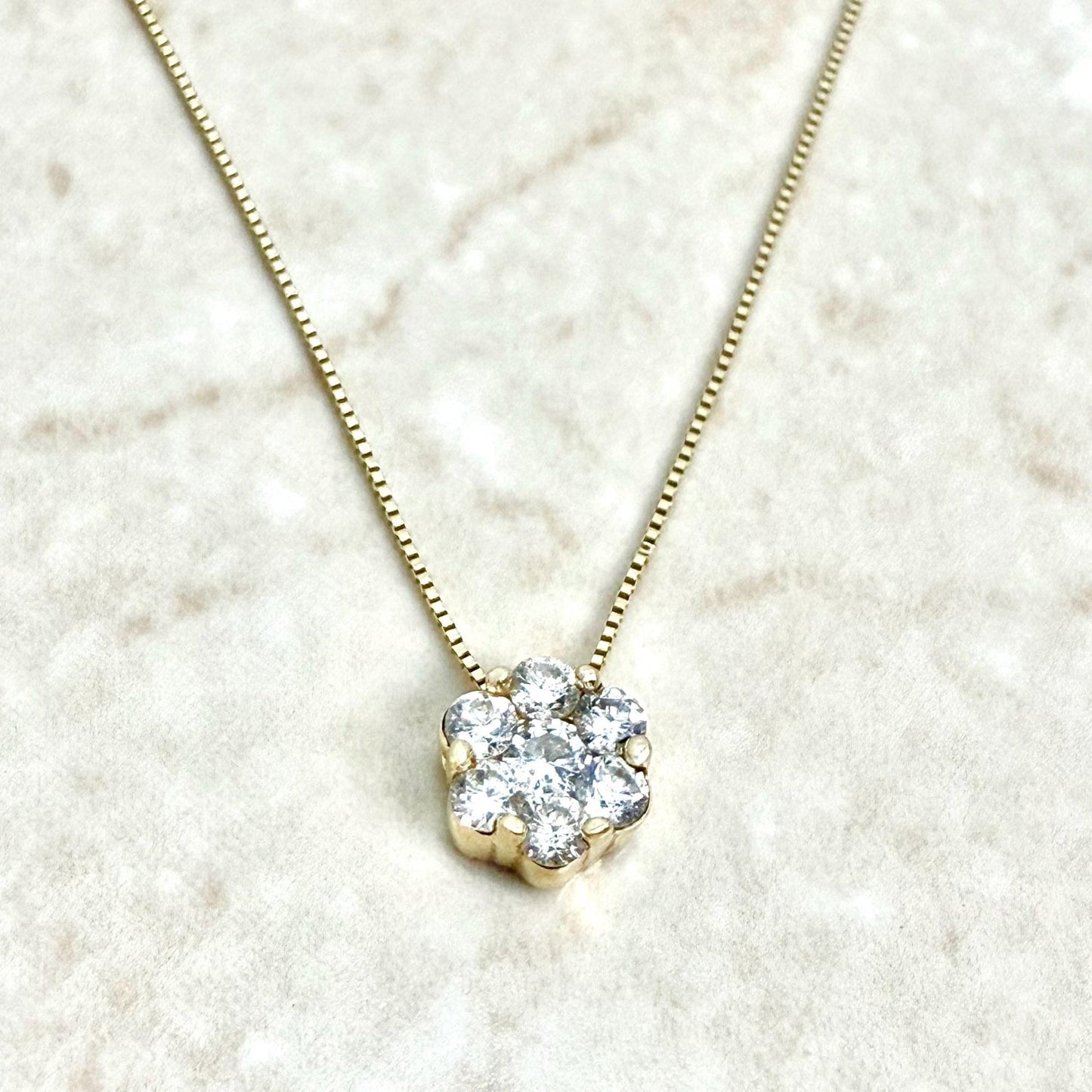 Solid 14K Yellow Gold 1/2 Carat Diamond Cluster Pendant Necklace - WeilJewelry