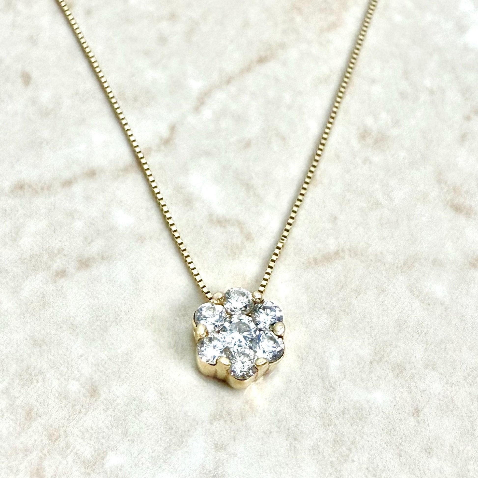 Solid 14K Yellow Gold 1/2 Carat Diamond Cluster Pendant Necklace - WeilJewelry