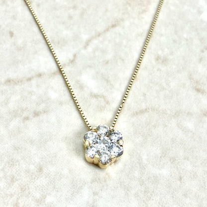 Solid 14K Yellow Gold 1/2 Carat Diamond Cluster Pendant Necklace - WeilJewelry