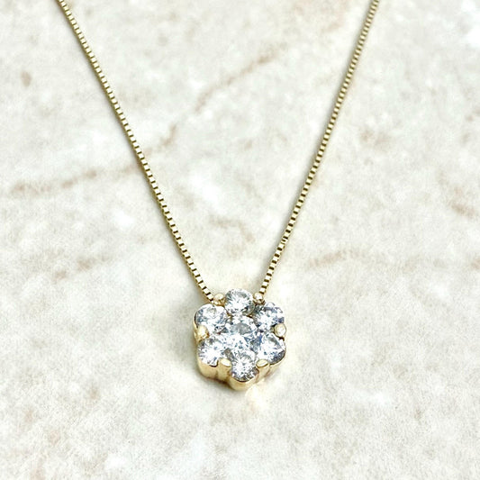 Solid 14K Yellow Gold 1/2 Carat Diamond Cluster Pendant Necklace - WeilJewelry