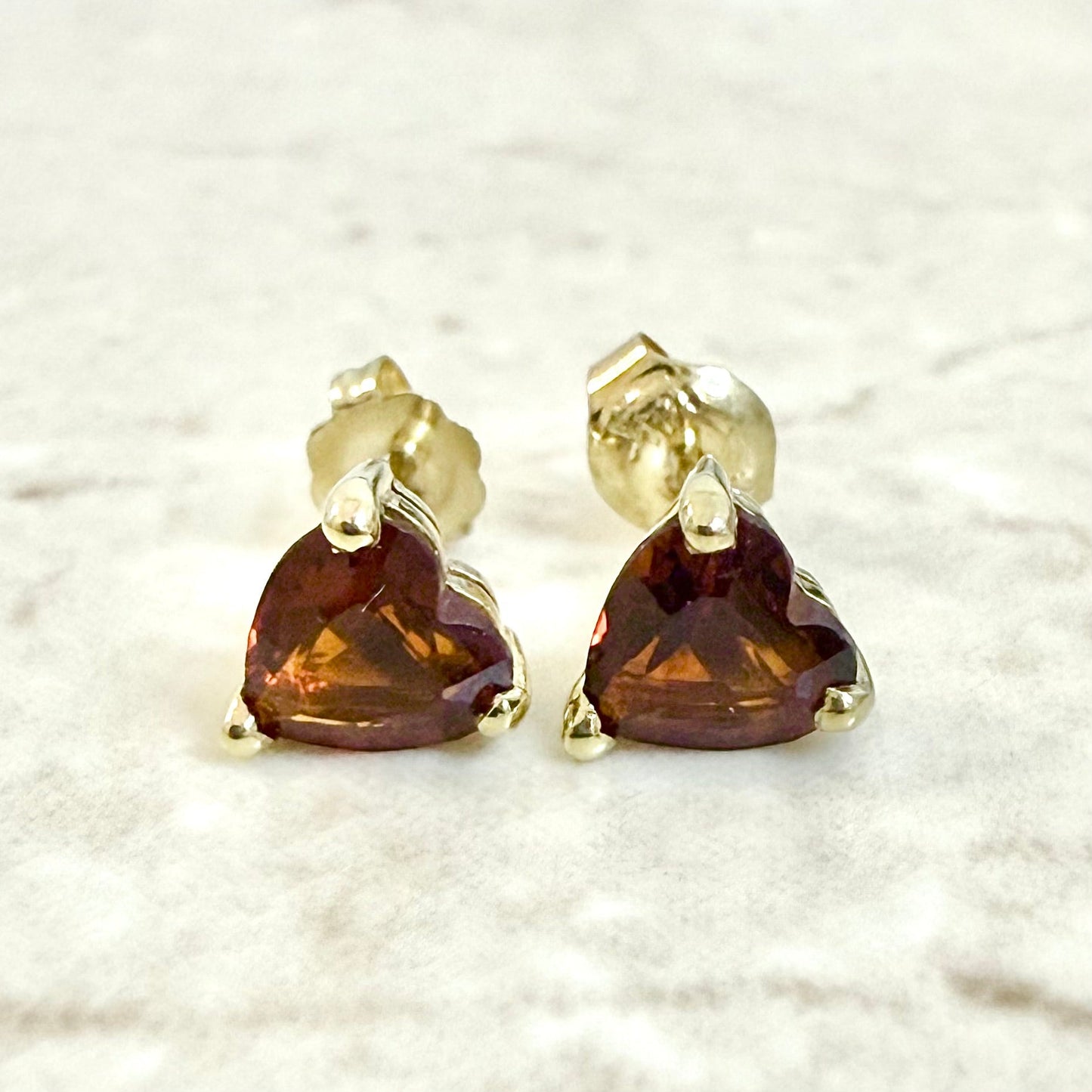 Solid 14K Yellow Gold 6 MM Heart Garnet Stud Earrings - WeilJewelry
