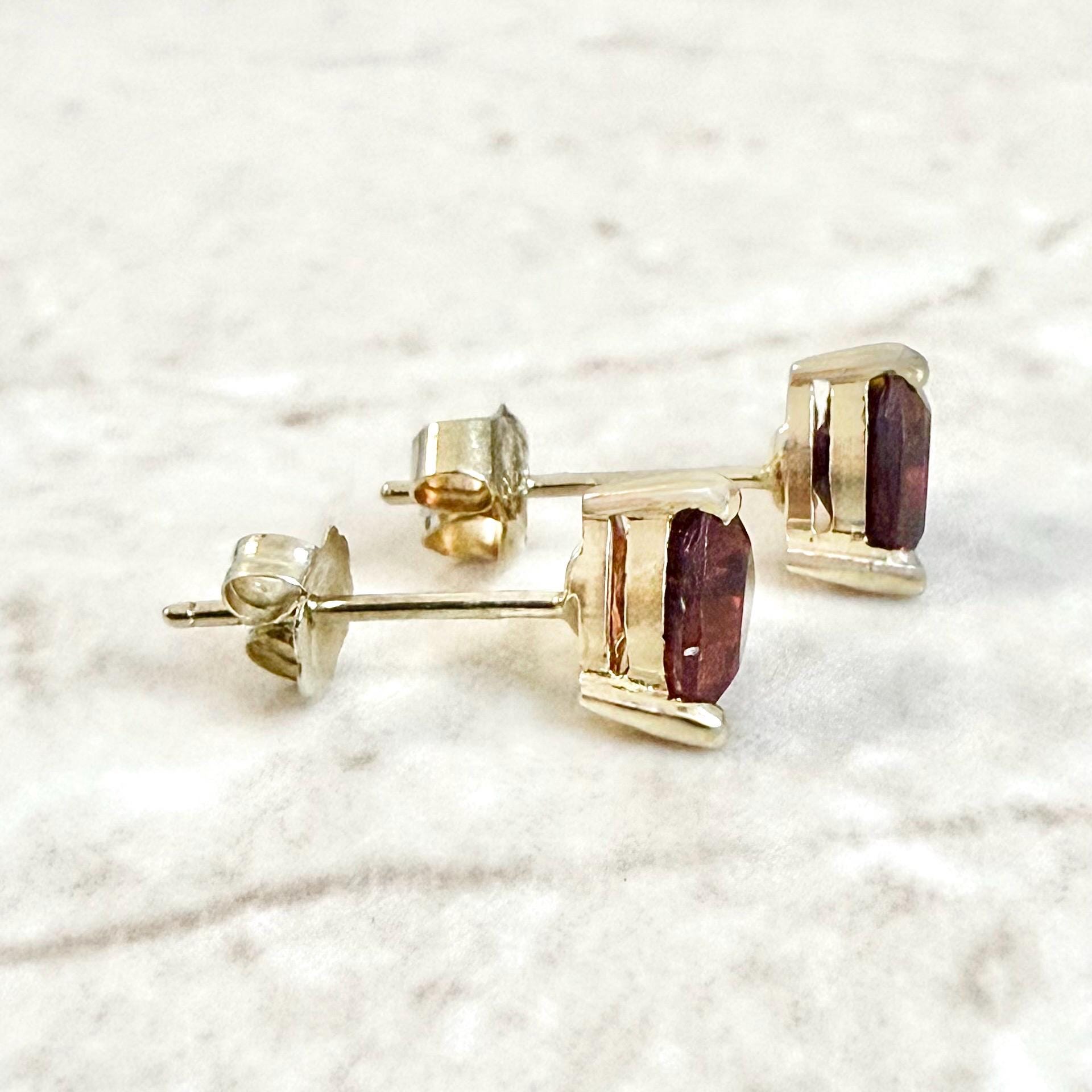Solid 14K Yellow Gold 6 MM Heart Garnet Stud Earrings - WeilJewelry