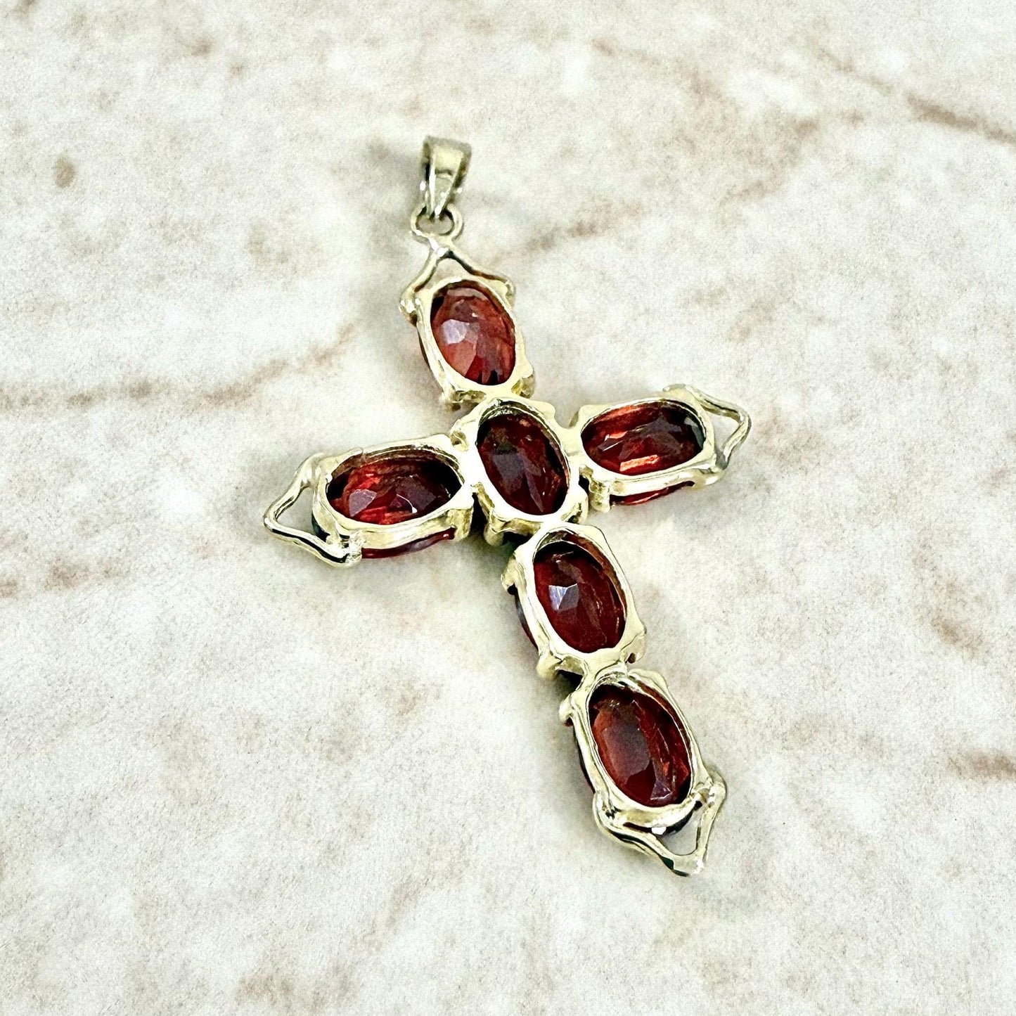 Solid 14K Yellow Gold Garnet Cross Pendant - WeilJewelry