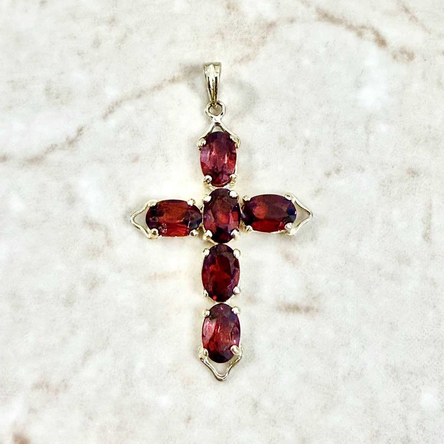 Solid 14K Yellow Gold Garnet Cross Pendant - WeilJewelry