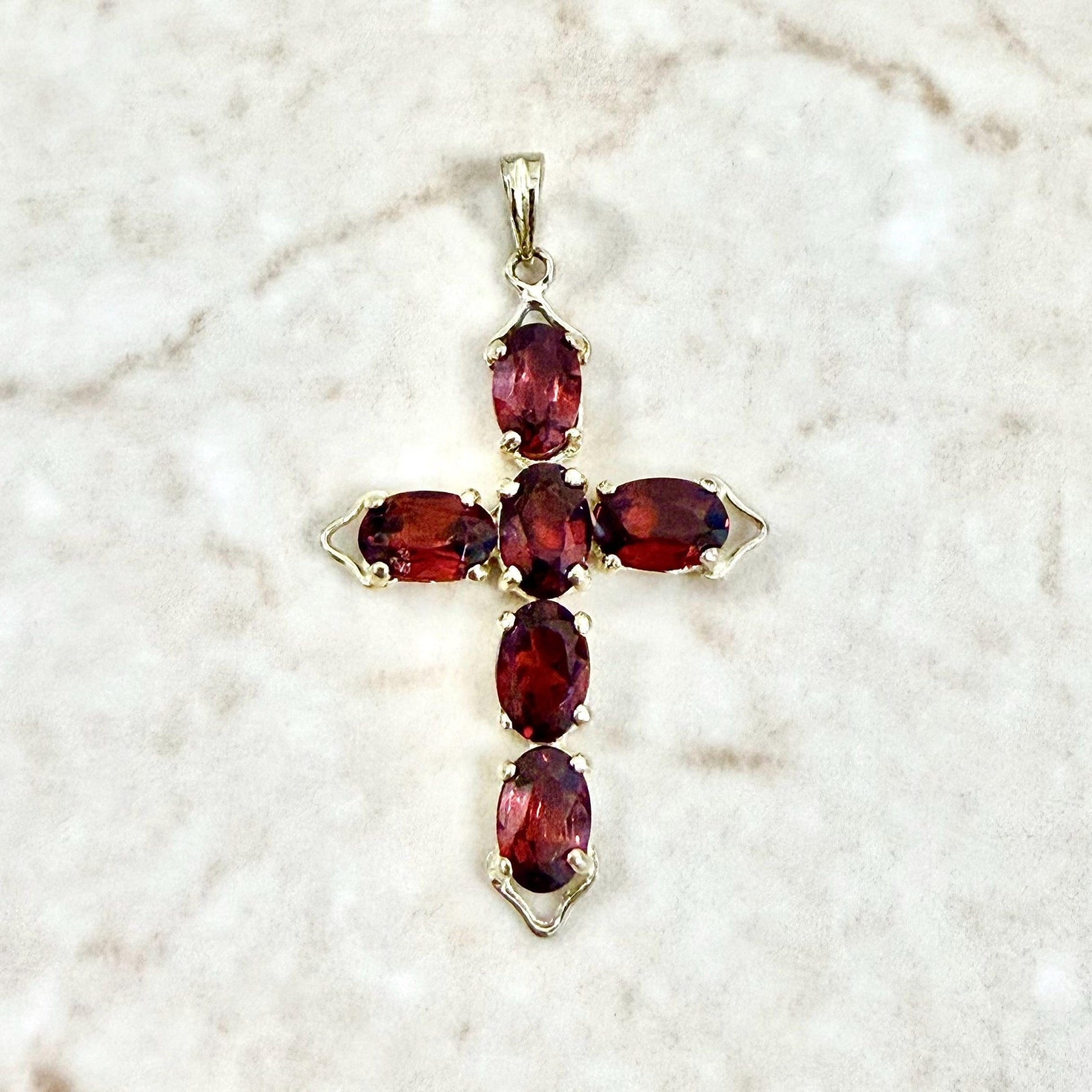 Solid 14K Yellow Gold Garnet Cross Pendant - WeilJewelry