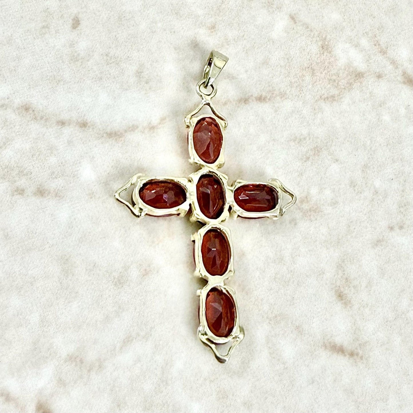 Solid 14K Yellow Gold Garnet Cross Pendant - WeilJewelry