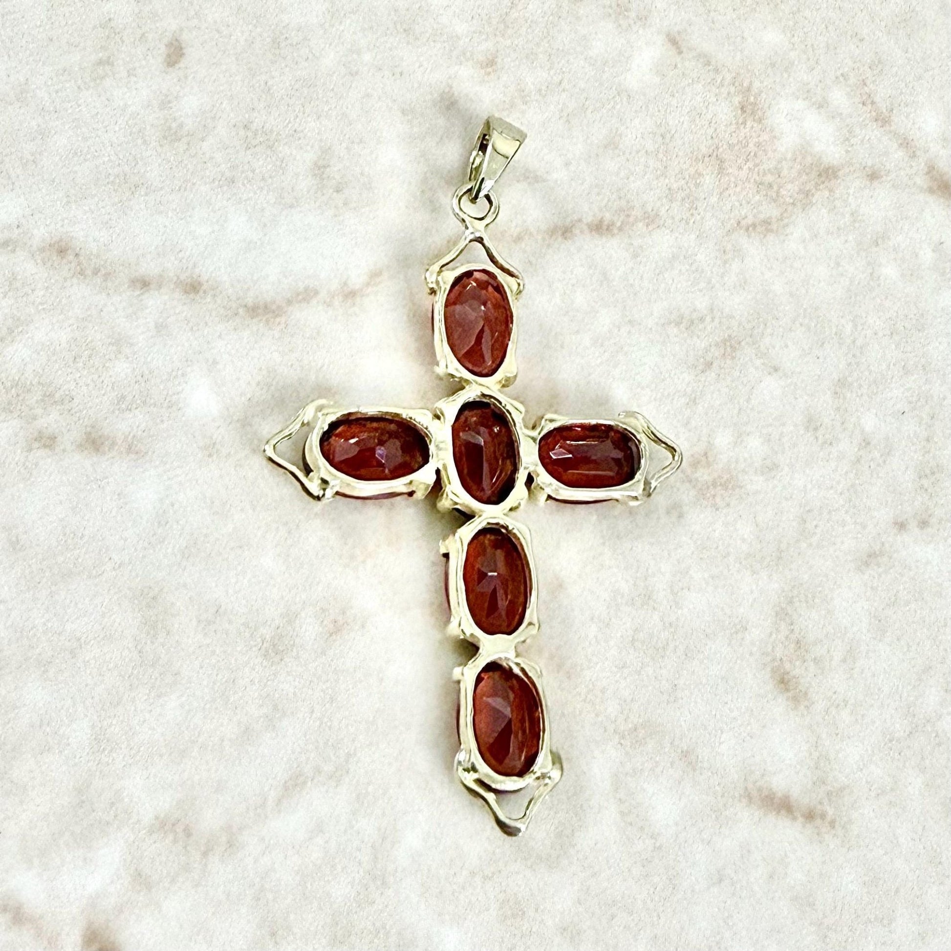 Solid 14K Yellow Gold Garnet Cross Pendant - WeilJewelry