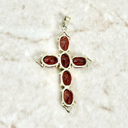 Solid 14K Yellow Gold Garnet Cross Pendant - WeilJewelry