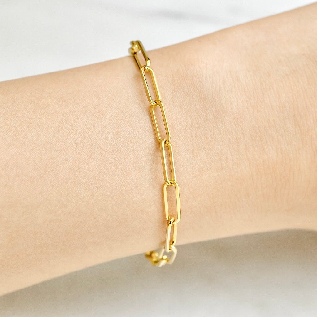 Solid 14K Yellow Gold Paperclip Bracelet 7 Inches 3.2 MM - WeilJewelry