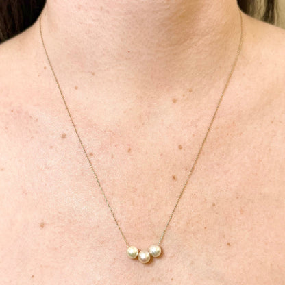 Solid 14K Yellow Gold White Pearl Pendant Necklace - WeilJewelry