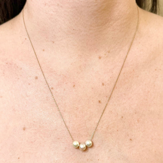 Solid 14K Yellow Gold White Pearl Pendant Necklace - WeilJewelry
