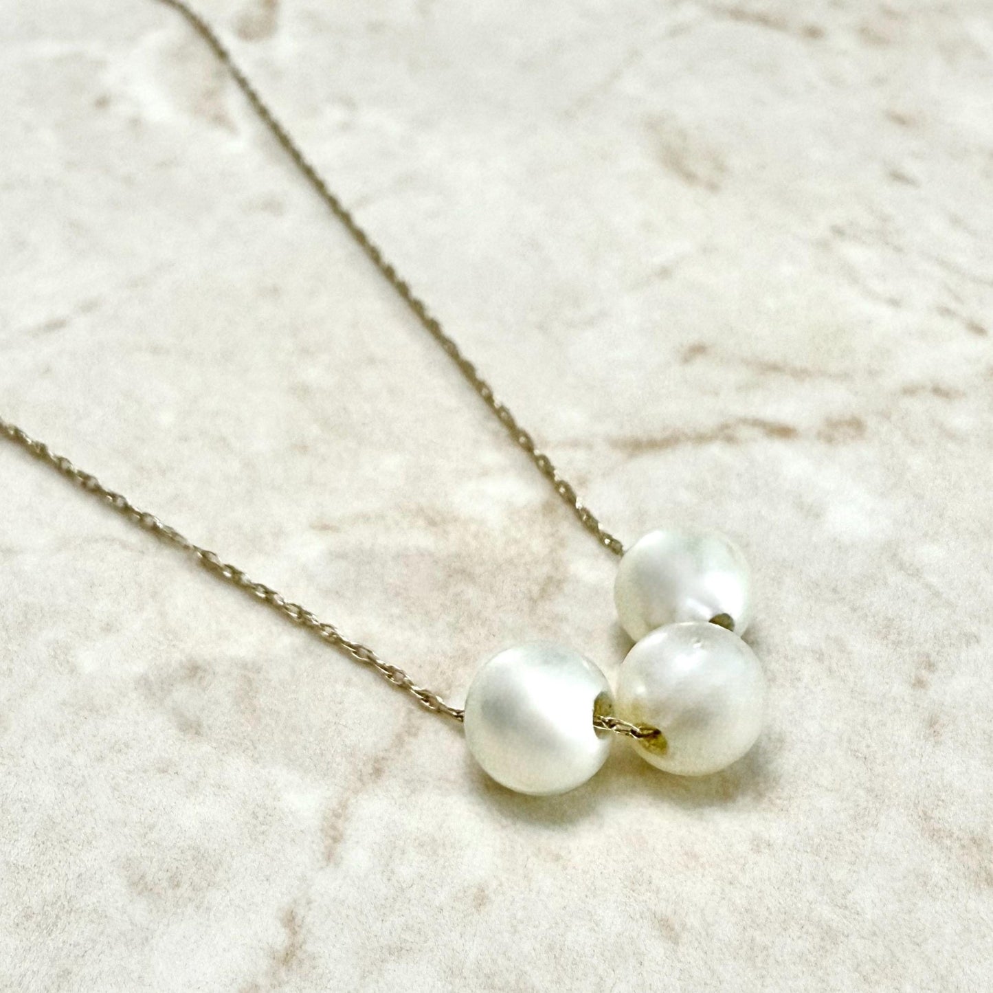 Solid 14K Yellow Gold White Pearl Pendant Necklace - WeilJewelry