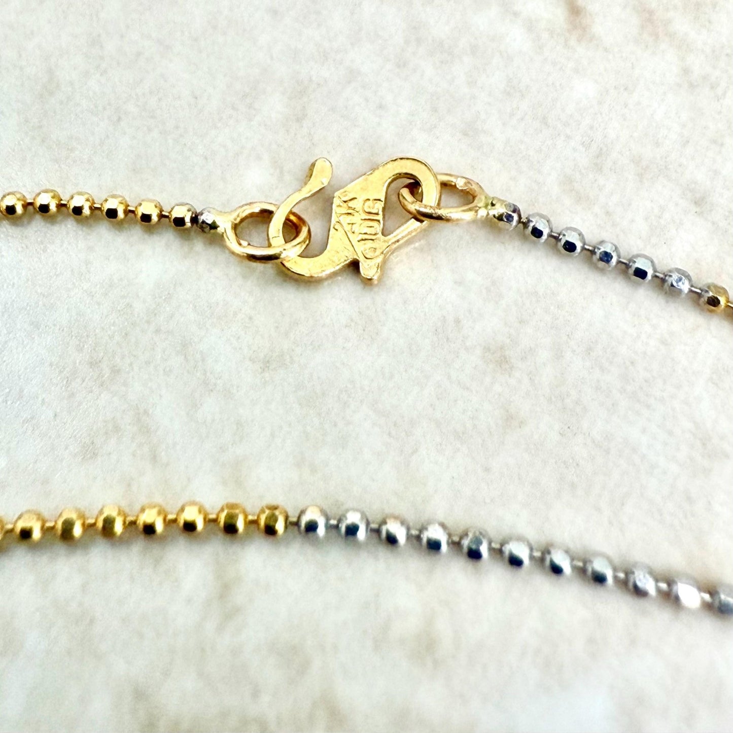 Solid 21K Two - Tone Gold Ball Chain Necklace 19.5 Inches - WeilJewelry