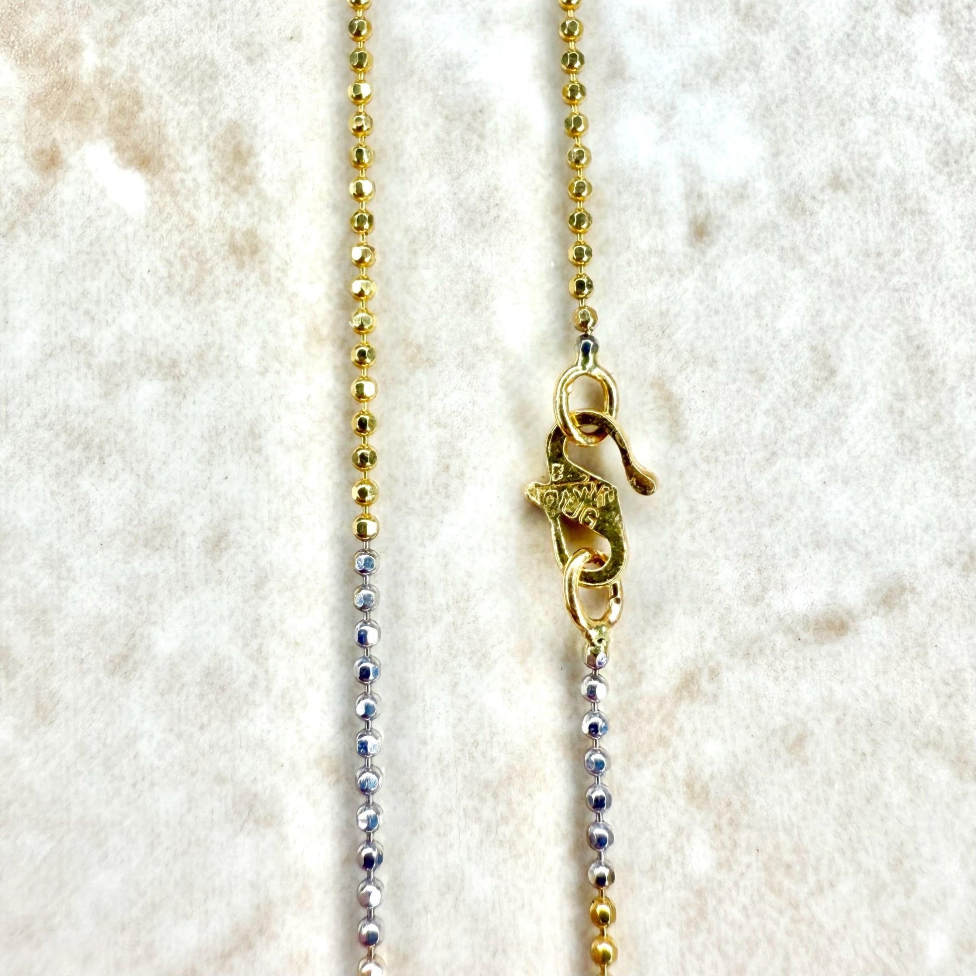 Solid 21K Two - Tone Gold Ball Chain Necklace 19.5 Inches - WeilJewelry