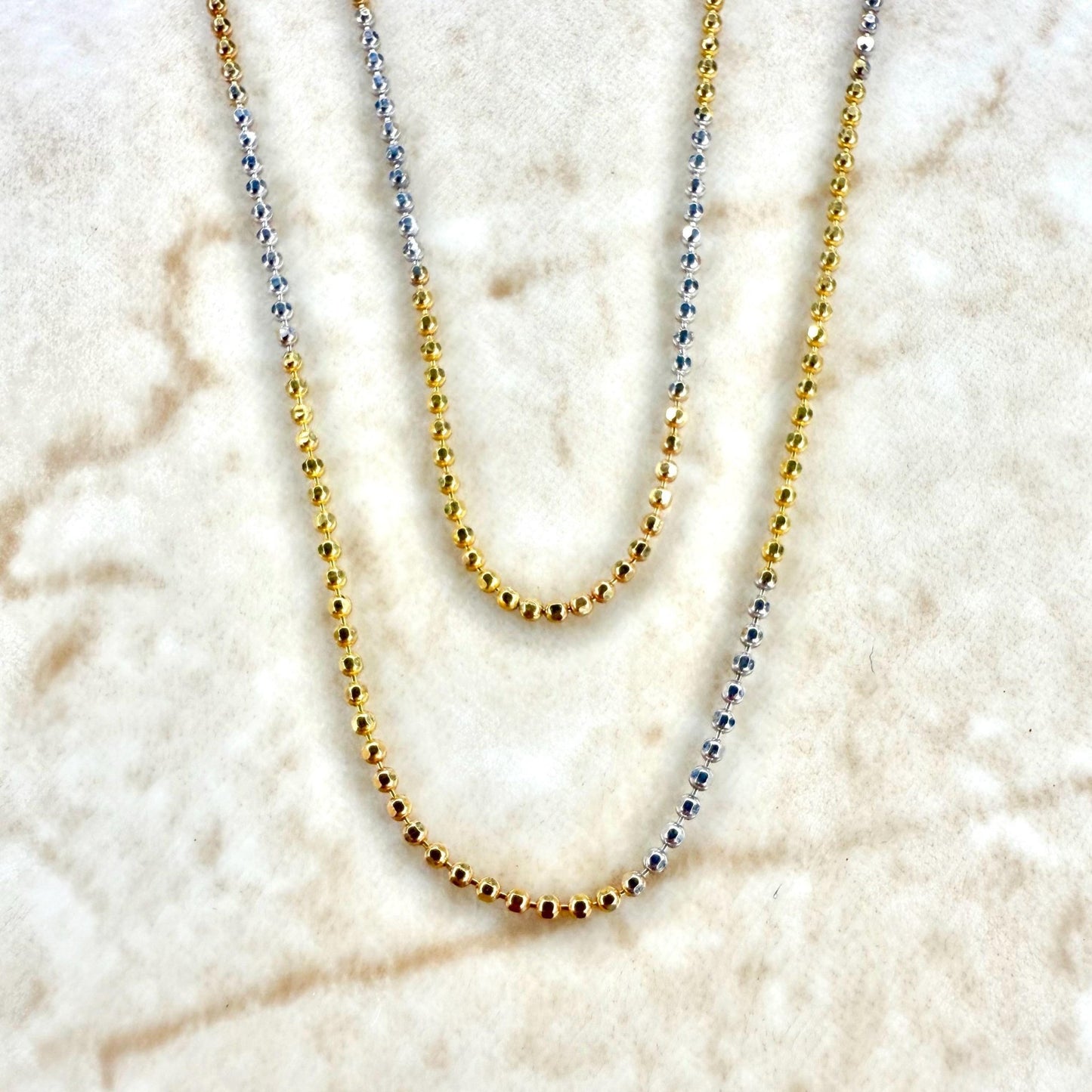 Solid 21K Two - Tone Gold Ball Chain Necklace 19.5 Inches - WeilJewelry