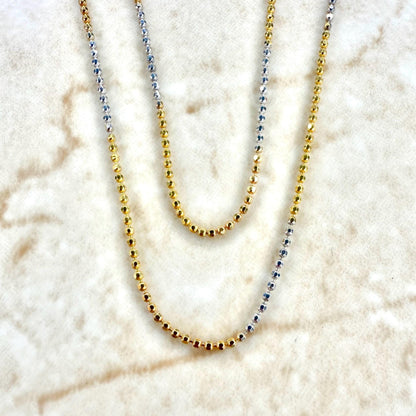 Solid 21K Two - Tone Gold Ball Chain Necklace 19.5 Inches - WeilJewelry