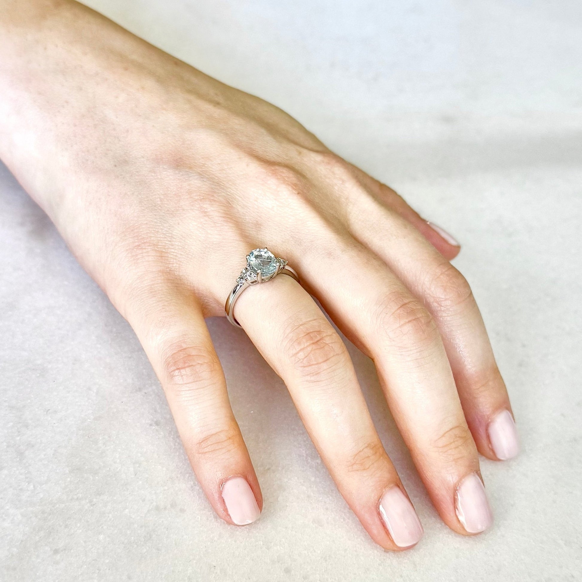 Sterling Silver Natural Oval Aquamarine & White Topaz Ring - WeilJewelry