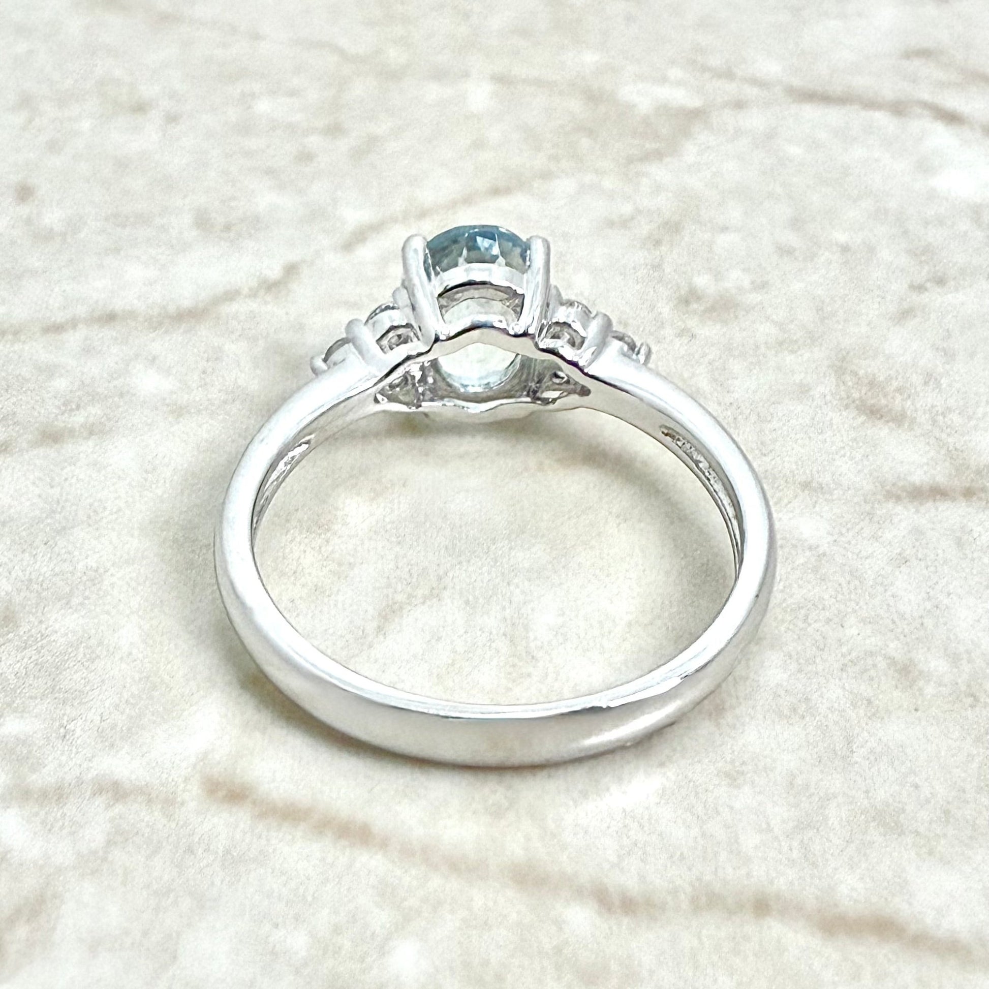 Sterling Silver Natural Oval Aquamarine & White Topaz Ring - WeilJewelry