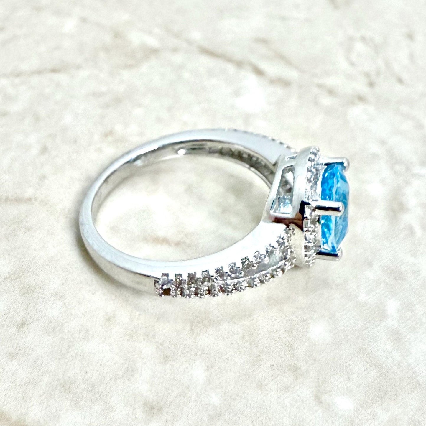 Sterling Silver White & Blue Topaz Halo Ring - WeilJewelry