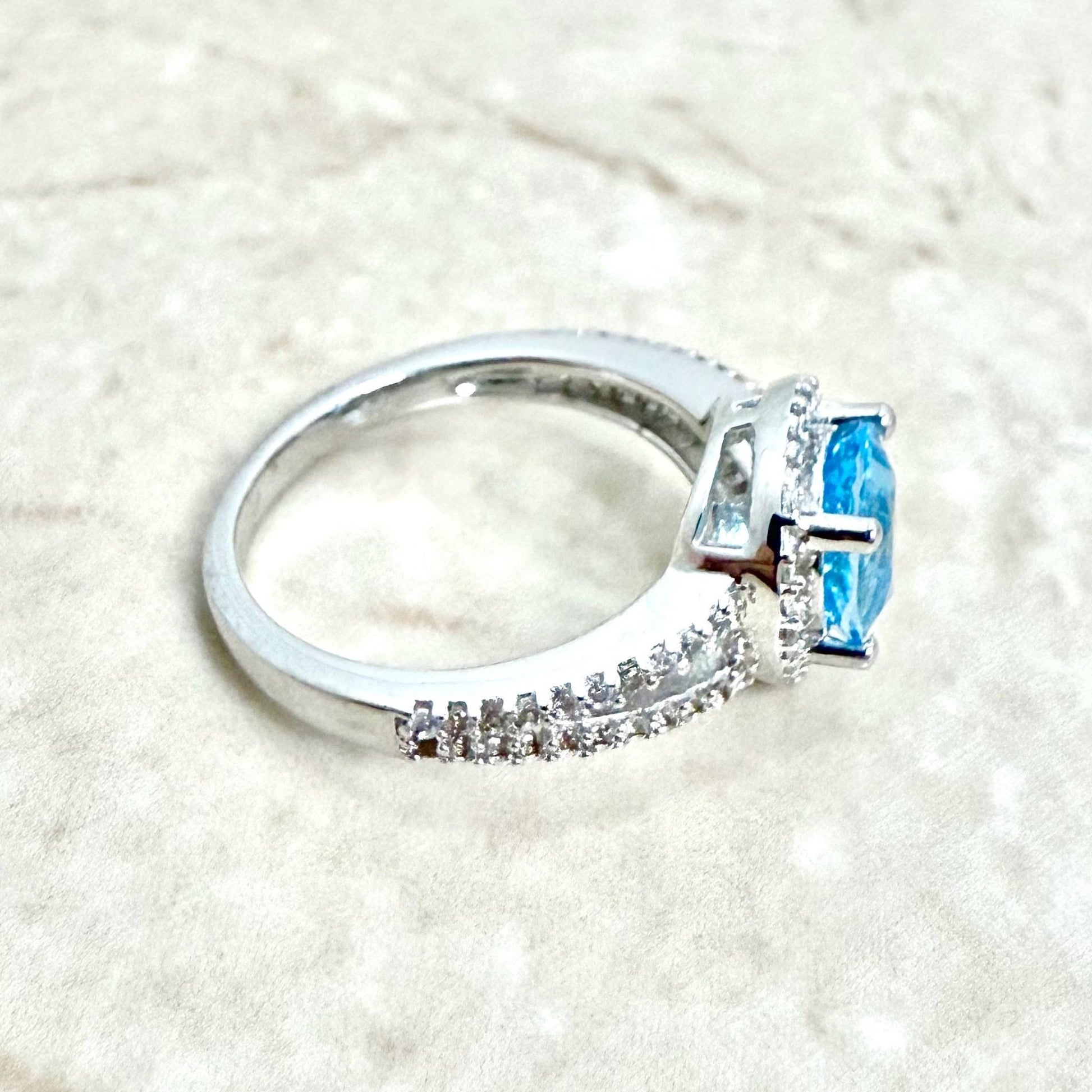 Sterling Silver White & Blue Topaz Halo Ring - WeilJewelry
