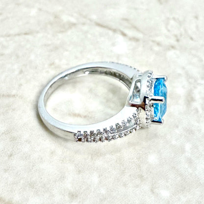 Sterling Silver White & Blue Topaz Halo Ring - WeilJewelry