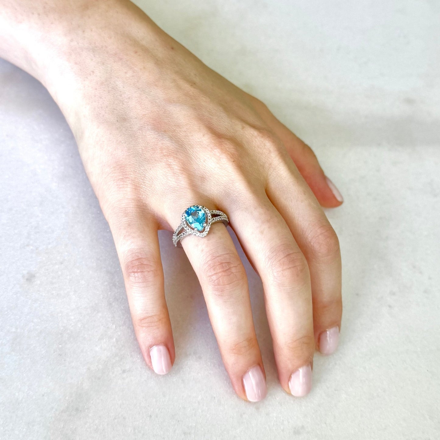 Sterling Silver White & Blue Topaz Halo Ring - WeilJewelry